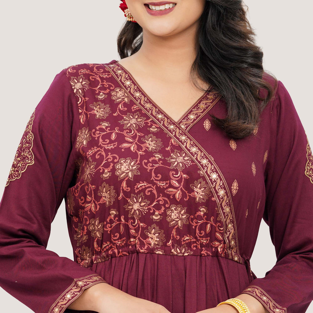 Womens Maroon Ethnic Gown