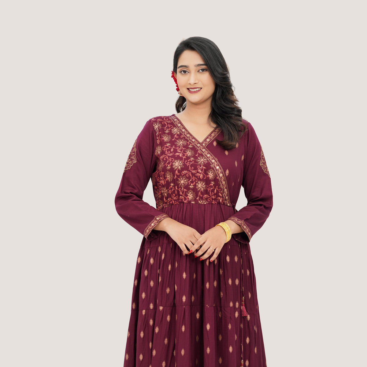 Womens Maroon Ethnic Gown