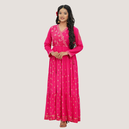 Womens Hot Pink Ethnic Gown