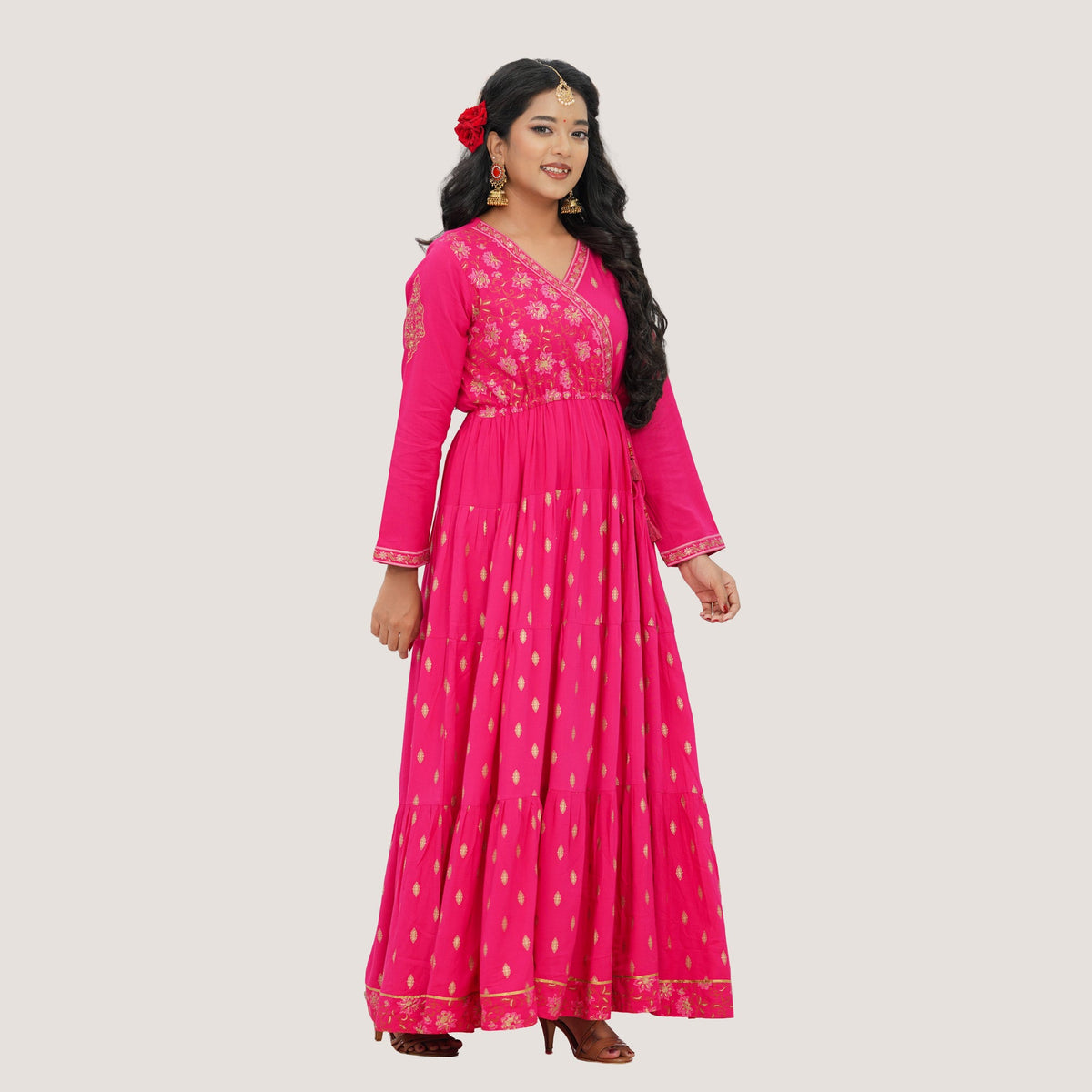 Womens Hot Pink Ethnic Gown