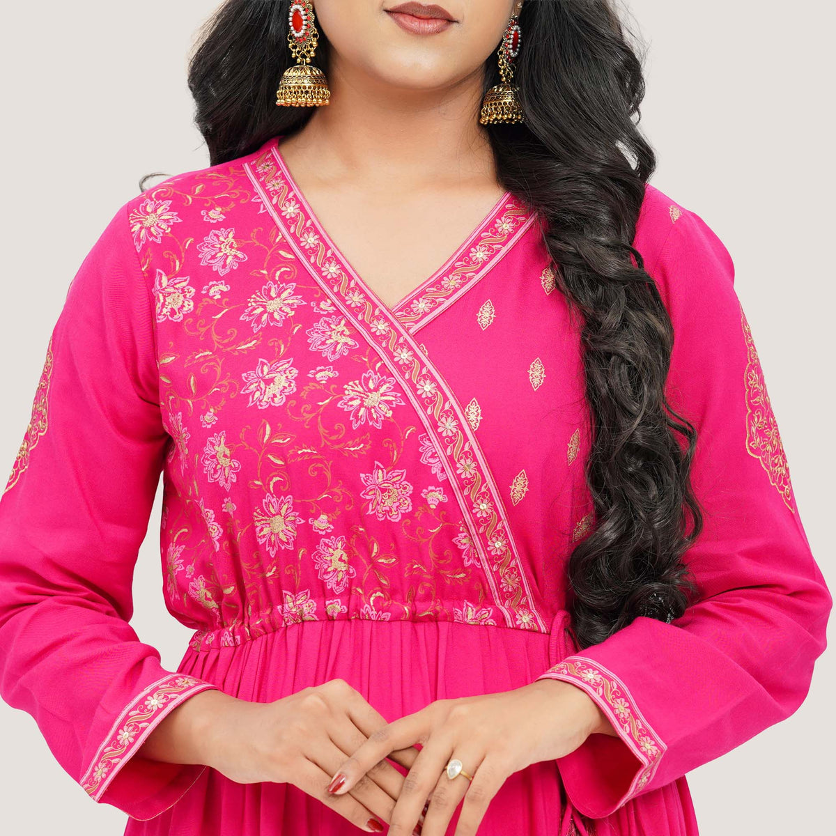 Womens Hot Pink Ethnic Gown