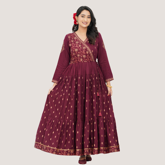Womens Maroon Ethnic Gown