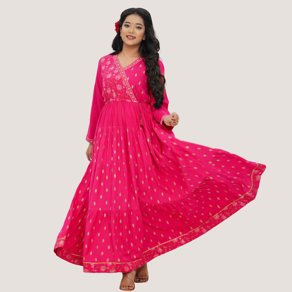 Womens Hot Pink Ethnic Gown