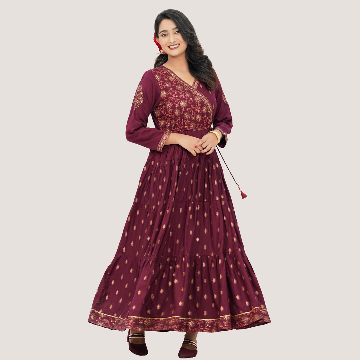 Womens Maroon Ethnic Gown
