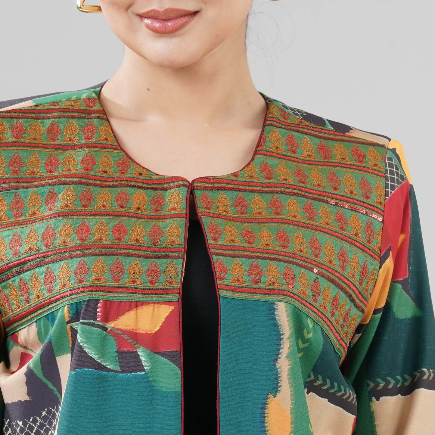 Women Green Ethnic Jacket