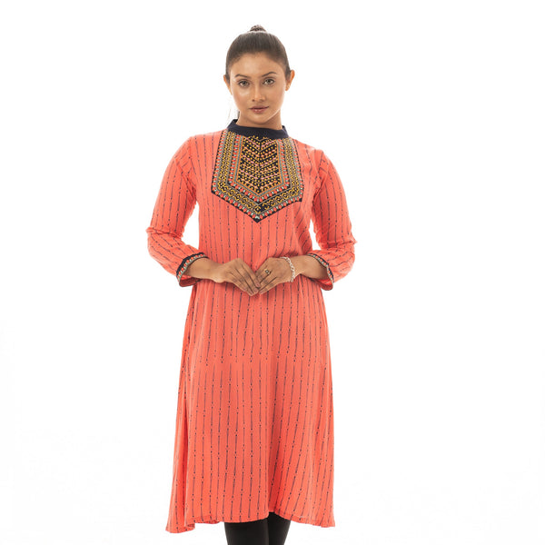 Women’s Brown Embroidered Kurty