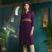 Load image into Gallery viewer, Women’s Purple Embroidered Kurti
