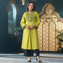 Load image into Gallery viewer, Women Green Cotton Kurti
