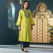 Load image into Gallery viewer, Women Green Cotton Kurti
