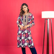 Load image into Gallery viewer, Ladies Kurti- Navy Printed
