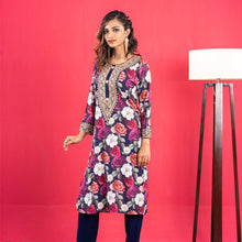 Load image into Gallery viewer, Ladies Kurti- Navy Printed
