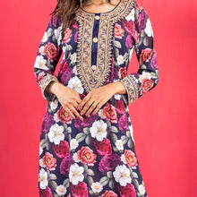 Load image into Gallery viewer, Ladies Kurti- Navy Printed
