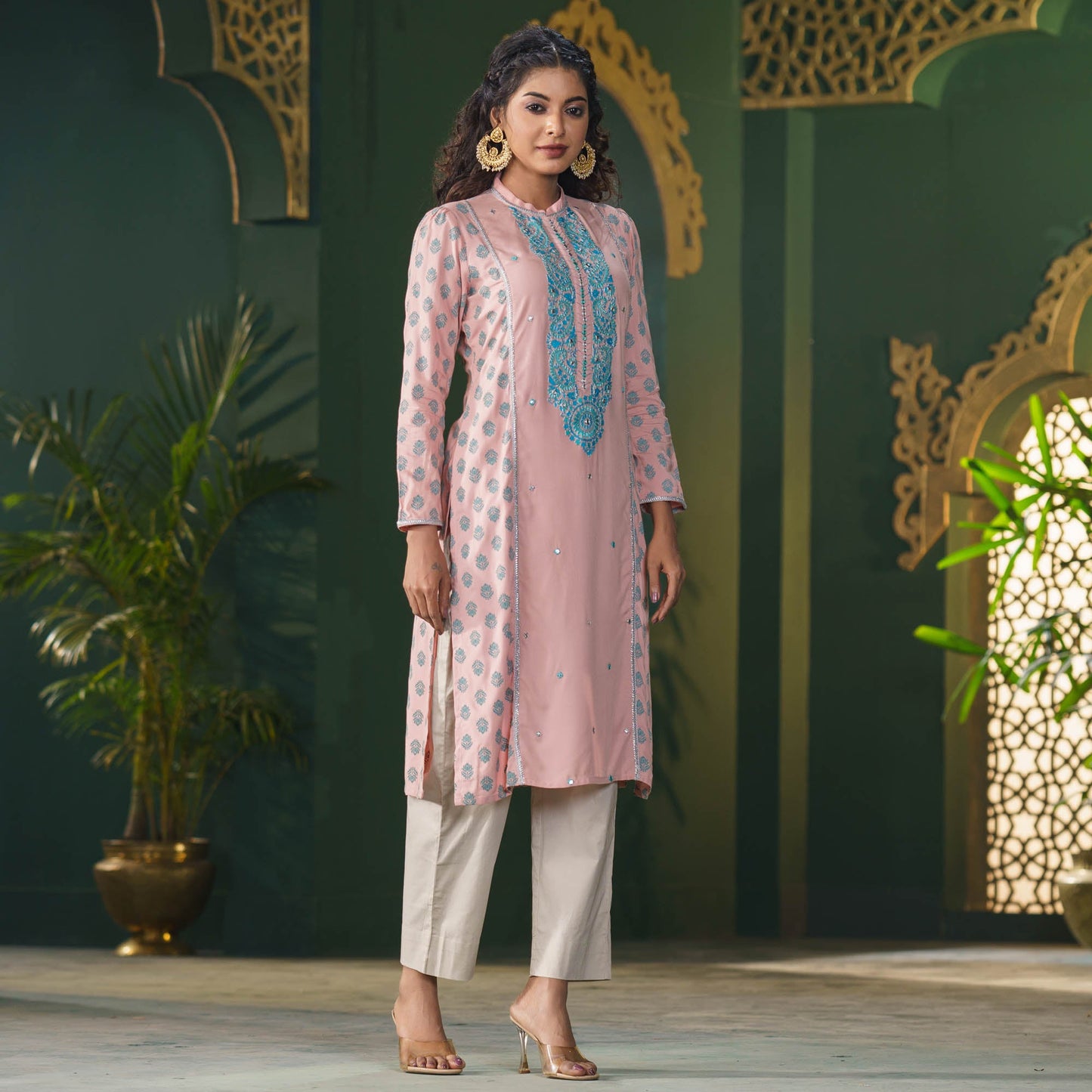 Women Peach Printed Kurti