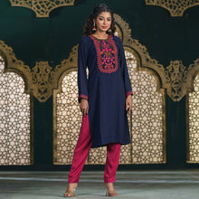 Load image into Gallery viewer, ETHNIC HIGH RANGE KURTI-NAVY
