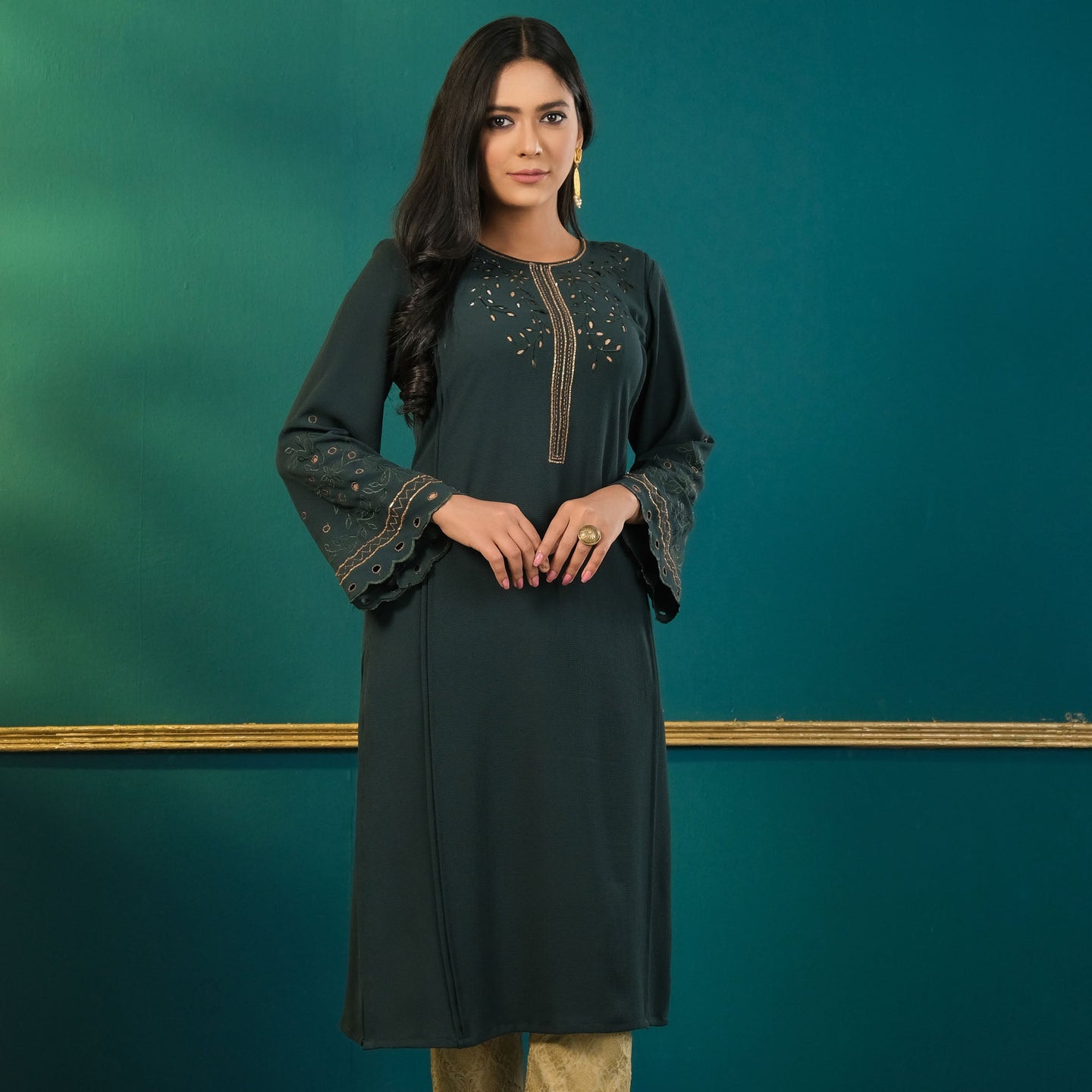 ETHNIC HIGH RANGE KURTI-GREEN