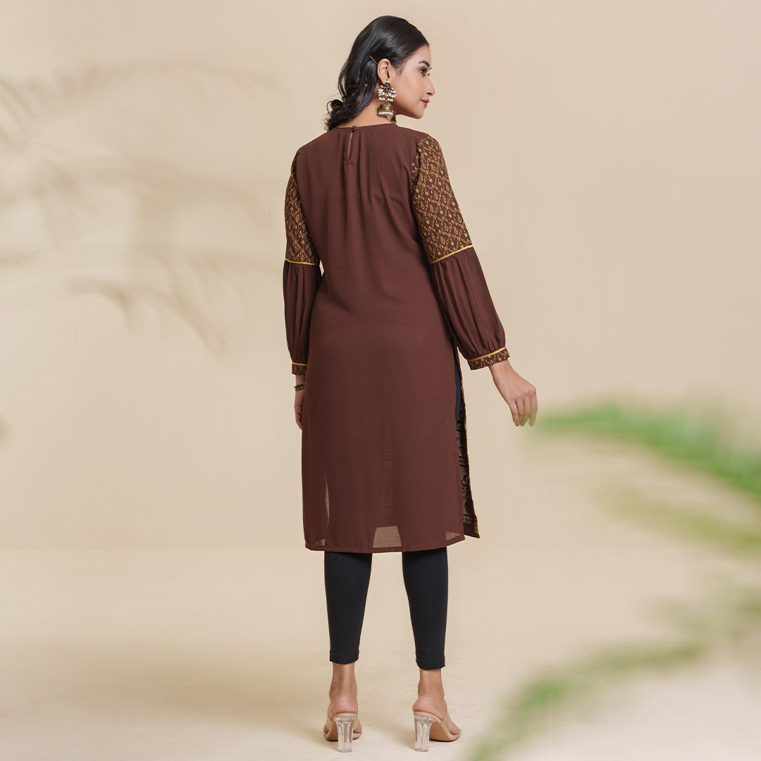 Women Brown Screen Print Kurti