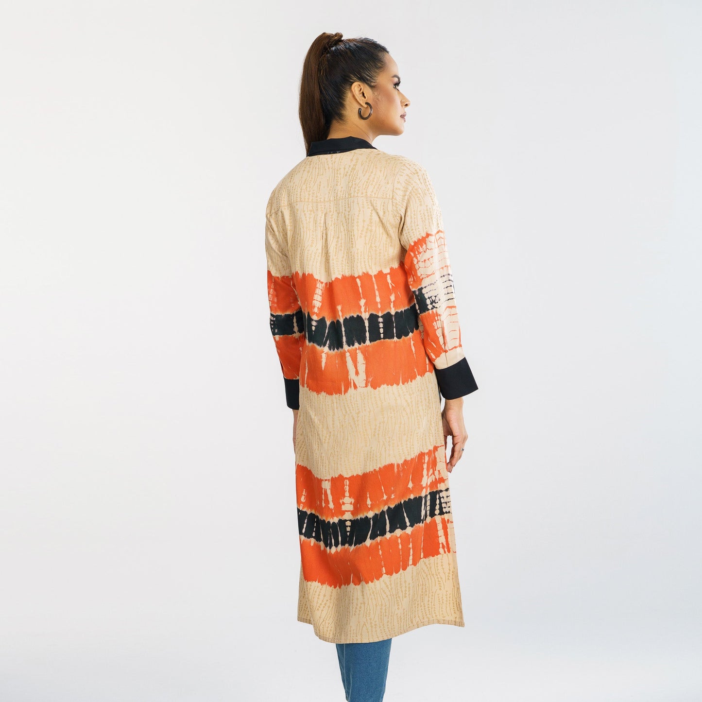 Womens Beige Tie-Dye Kurti