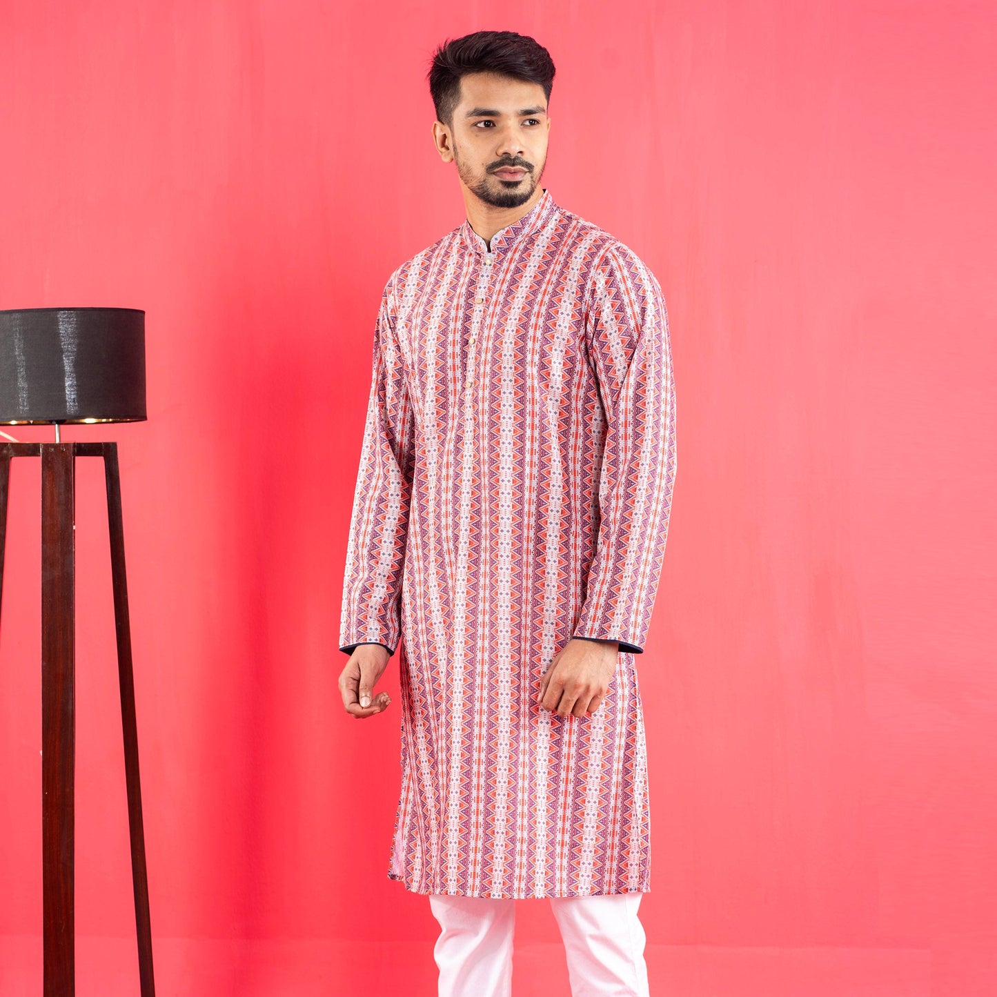Mens Basic Panjabi- White Print
