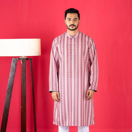 Mens Basic Panjabi- White Print