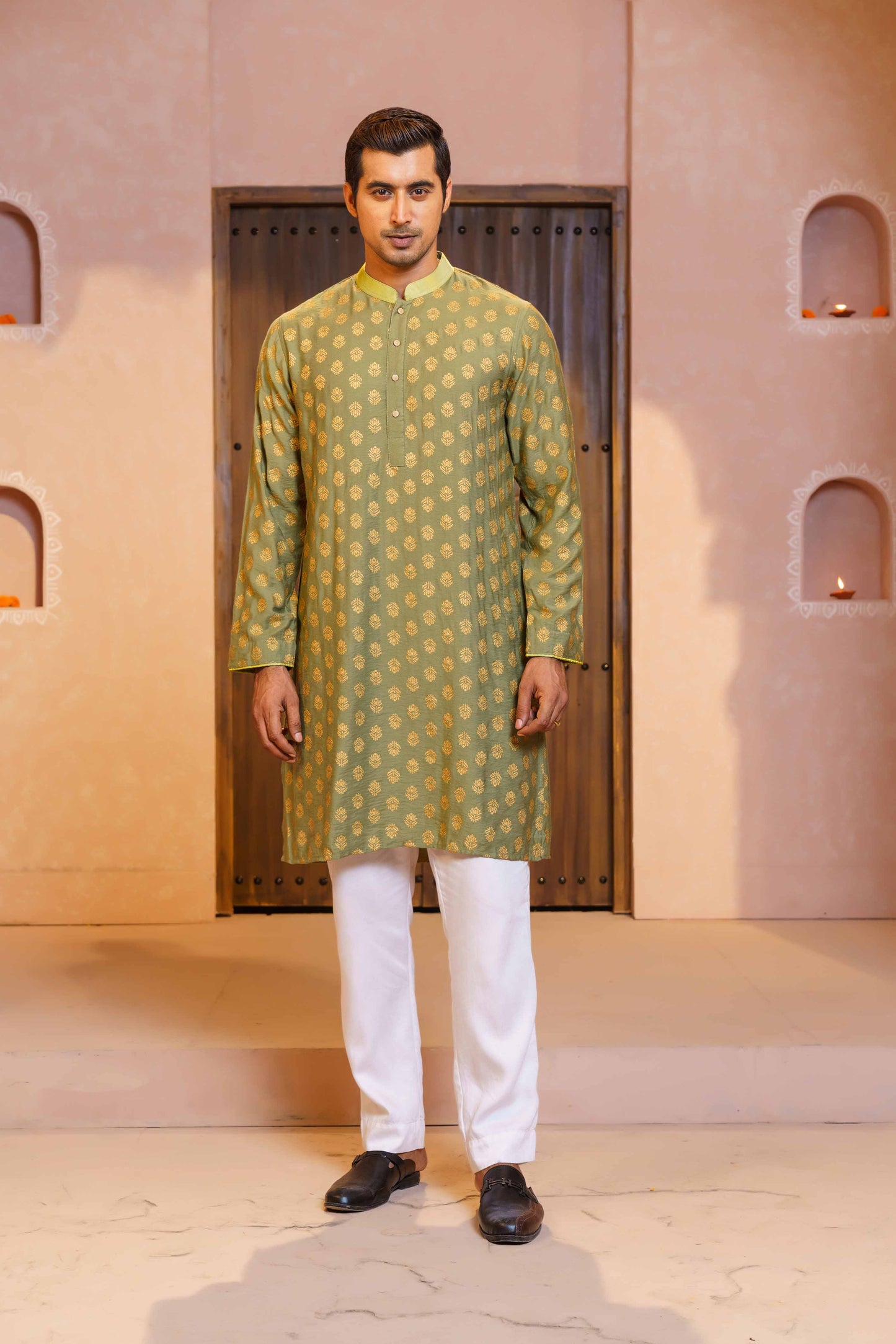 Mens Pistachio Green Basic Panjabi