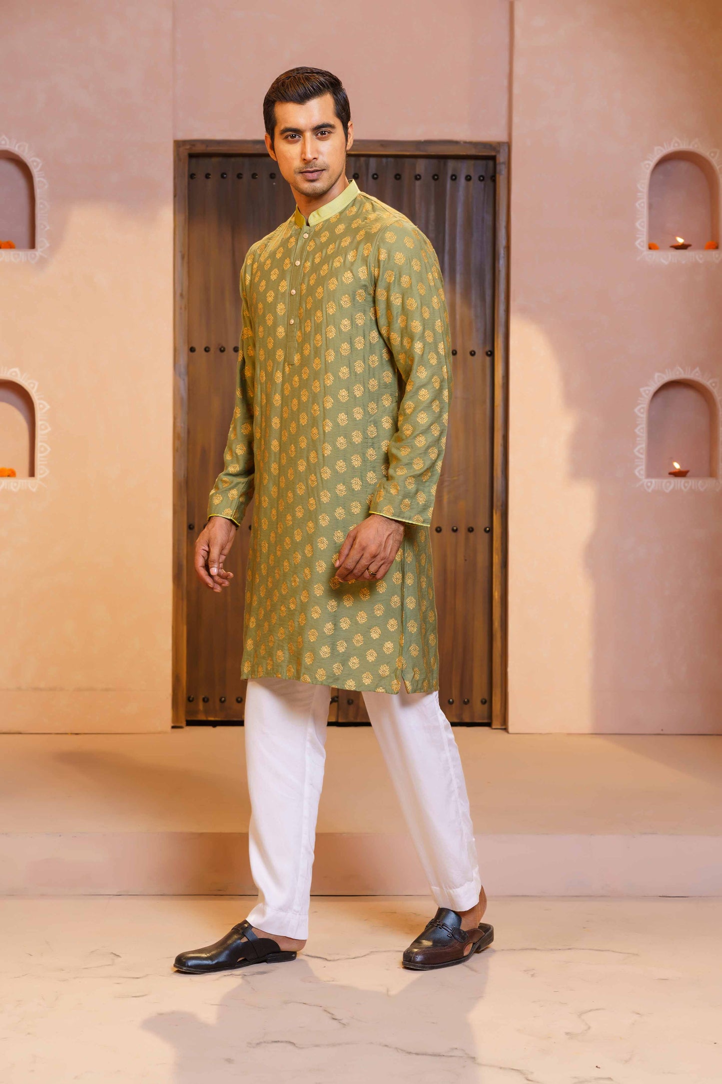 Mens Pistachio Green Basic Panjabi