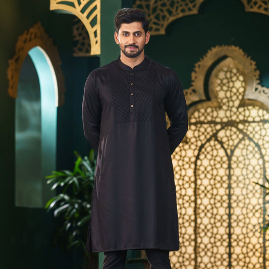 Mens Black Pintuck Panjabi