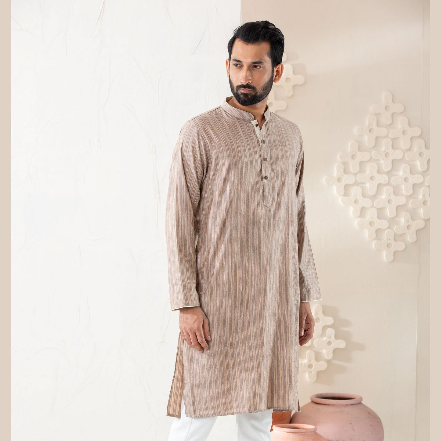 Men's Brown Cotton Panjabi