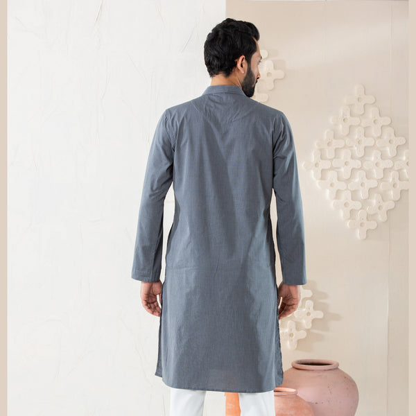 Men's Grey Cotton Panjabi