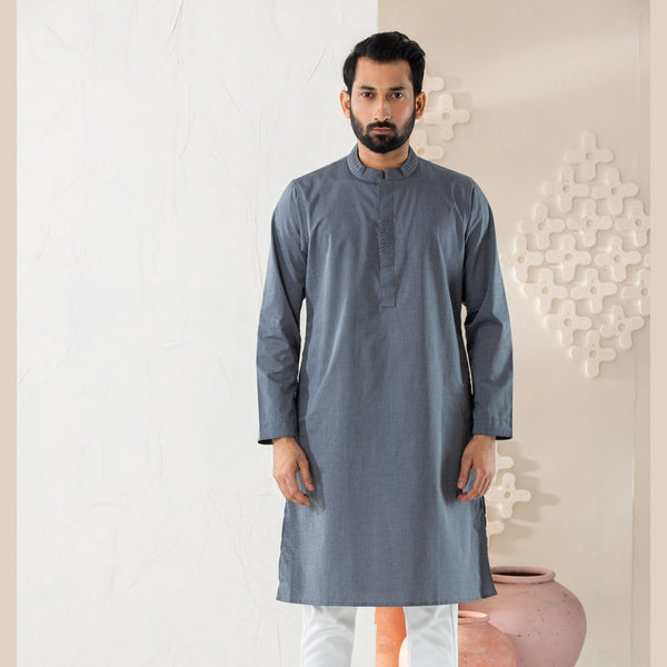 Men's Grey Cotton Panjabi