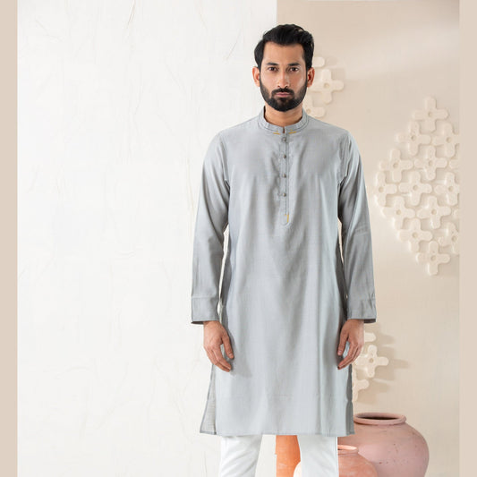 Mens Grey Cotton Panjabi