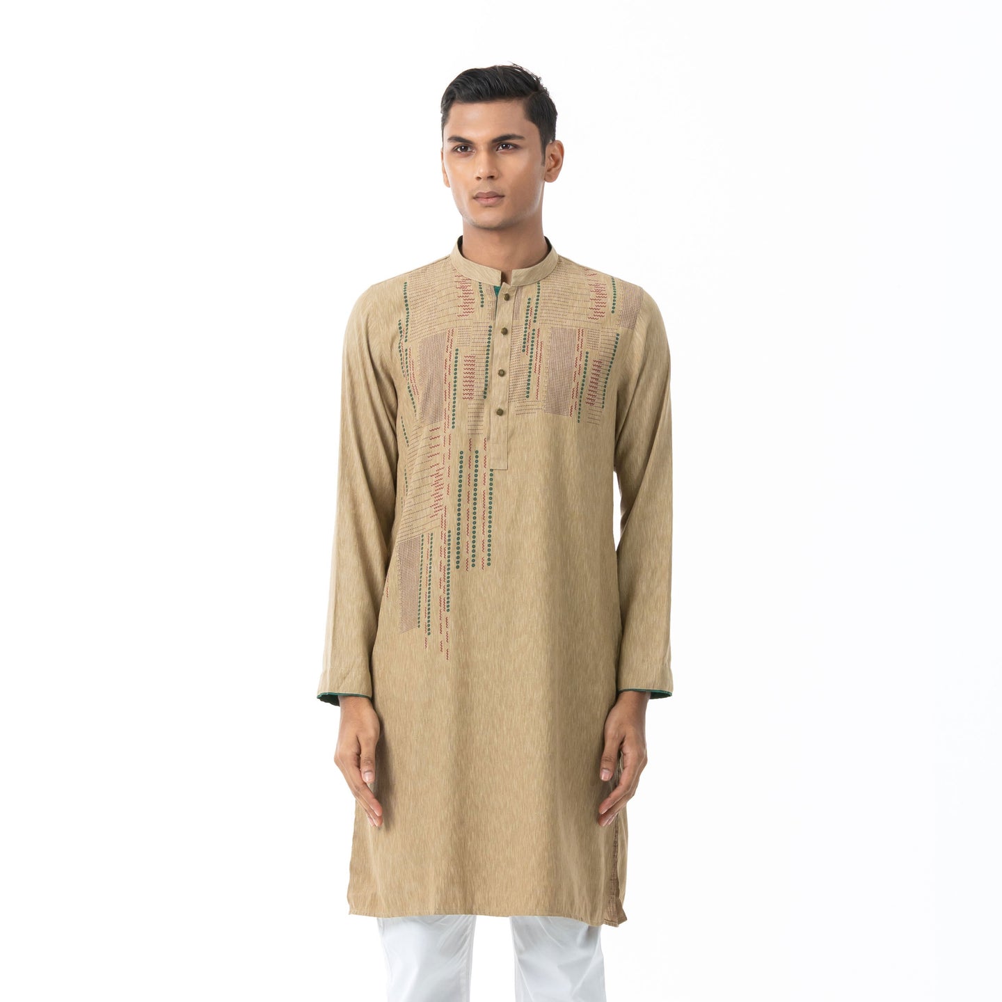 Mens Beige Jacquard Panjabi