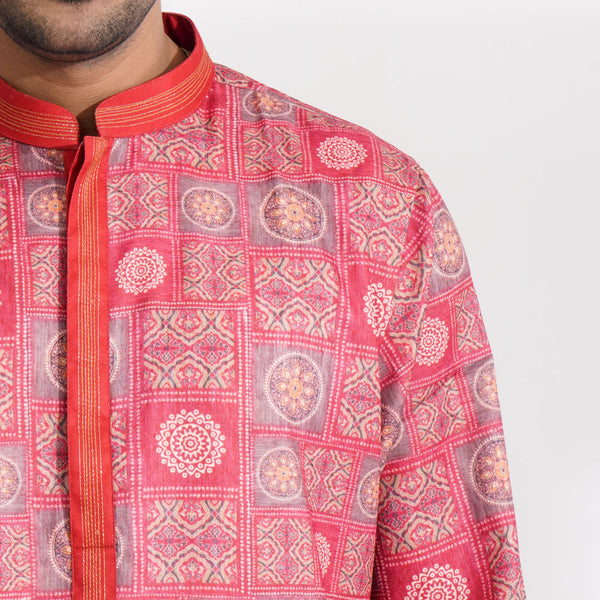 Men's Burnt Orange Printed Panjabi