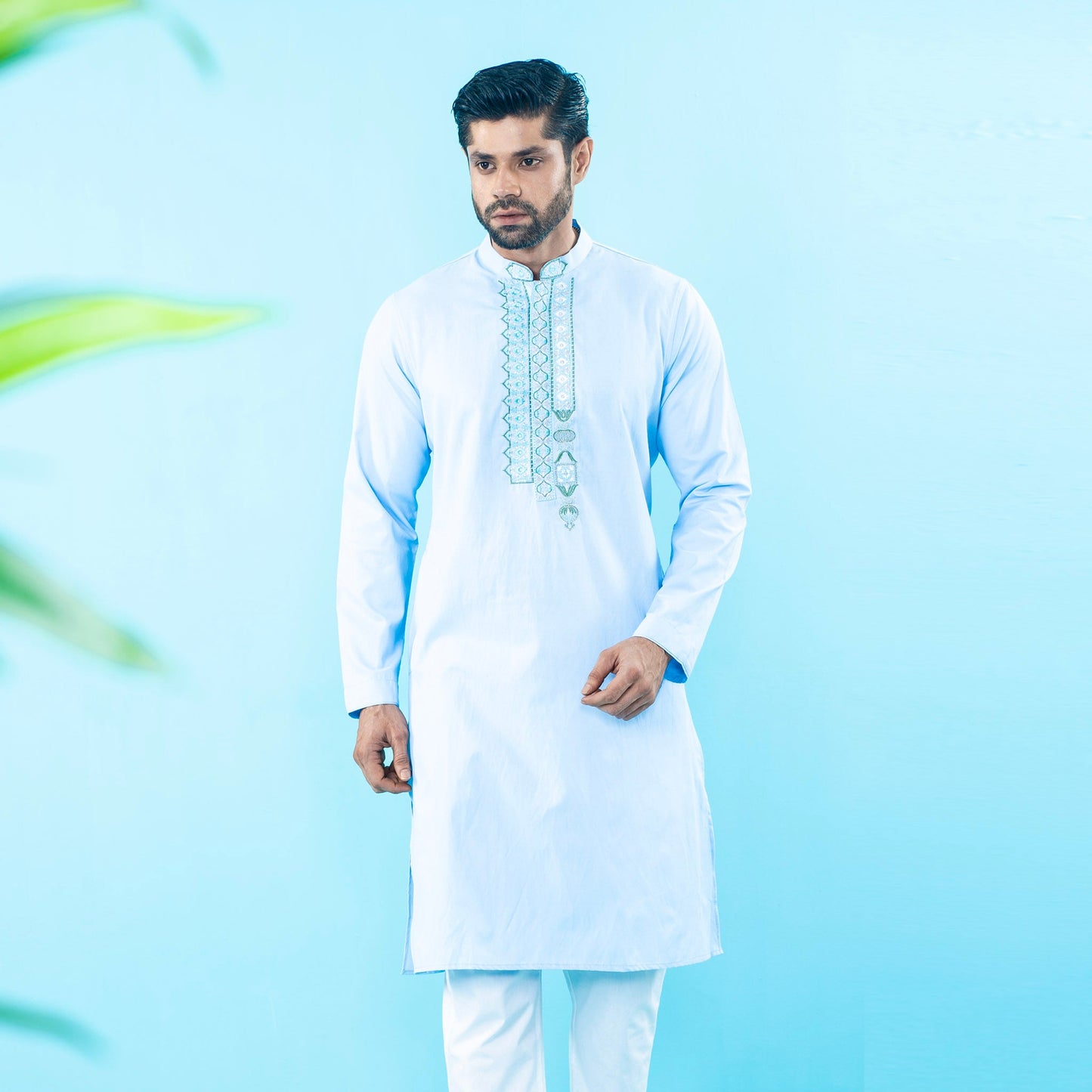 Mens Embroidery Panjabi- Sky Blue