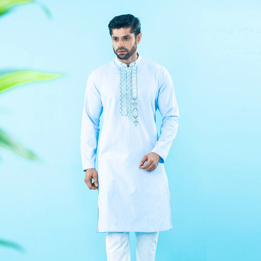 Mens Embroidery Panjabi- Sky Blue