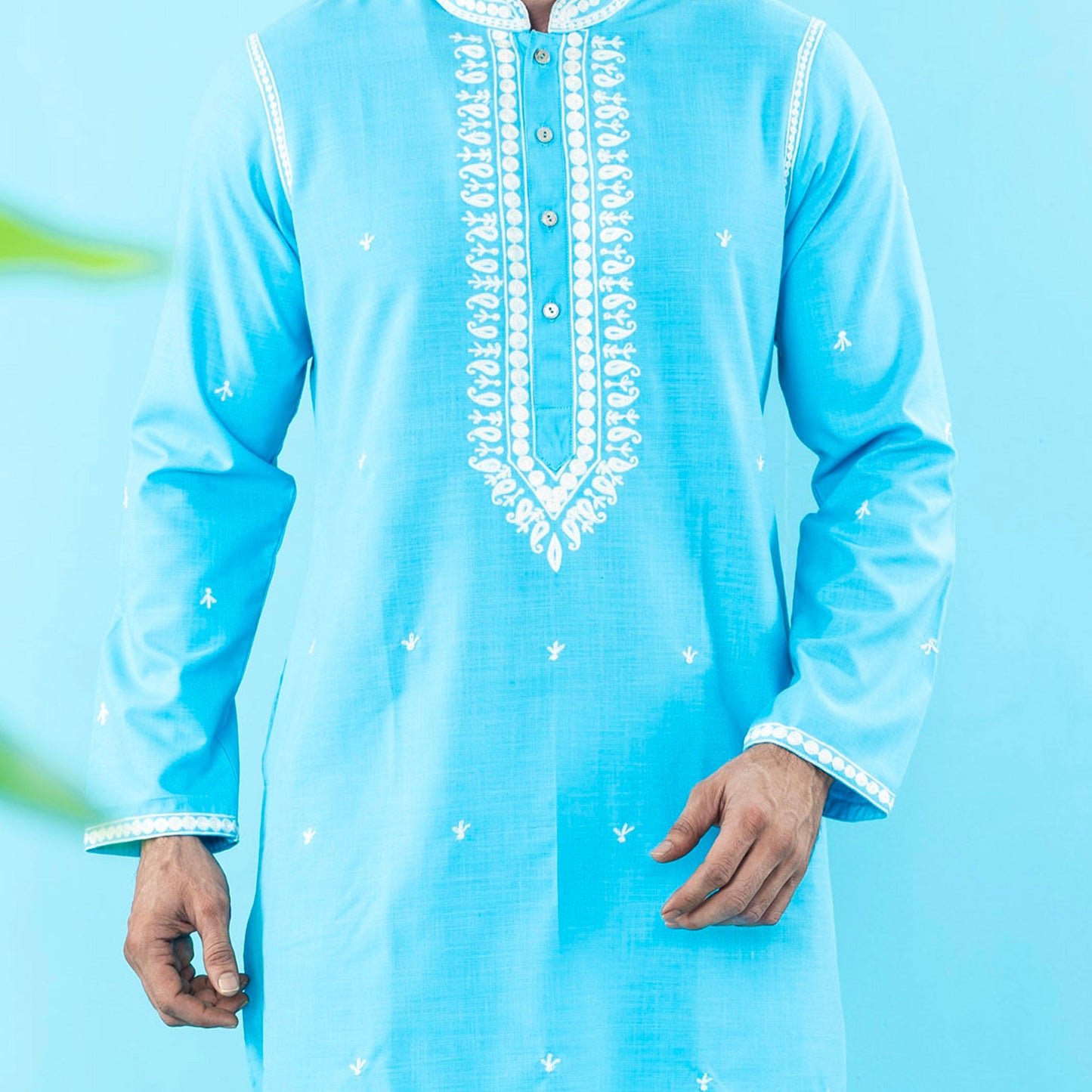 Mens Embroidery Panjabi- Sky Blue