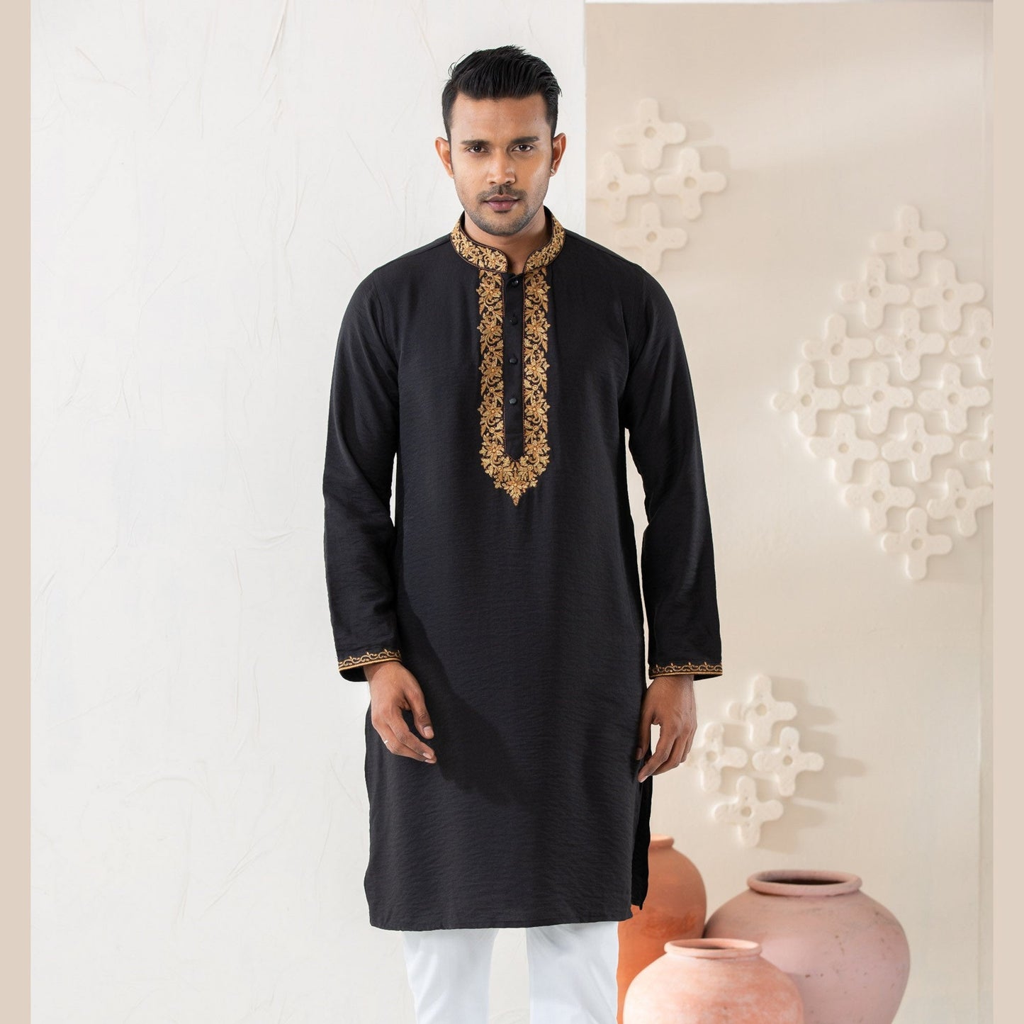 MENS EMBROIDERY PANJABI-BLACK