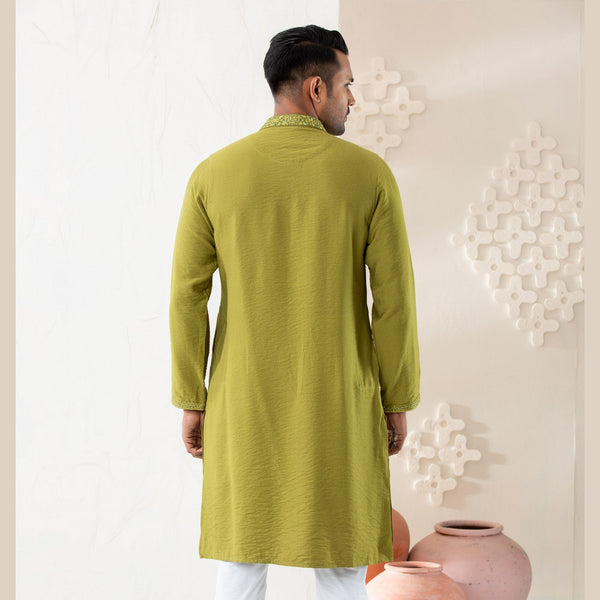 Men's Olive Embroidered Panjabi