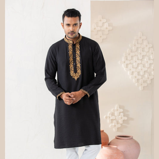 MENS EMBROIDERY PANJABI-BLACK