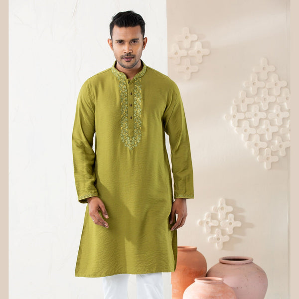 Men's Olive Embroidered Panjabi