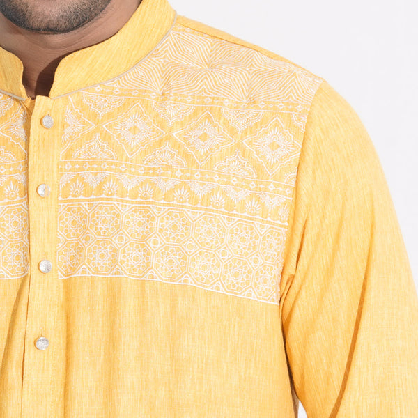 Men Yellow Embroidered Panjabi