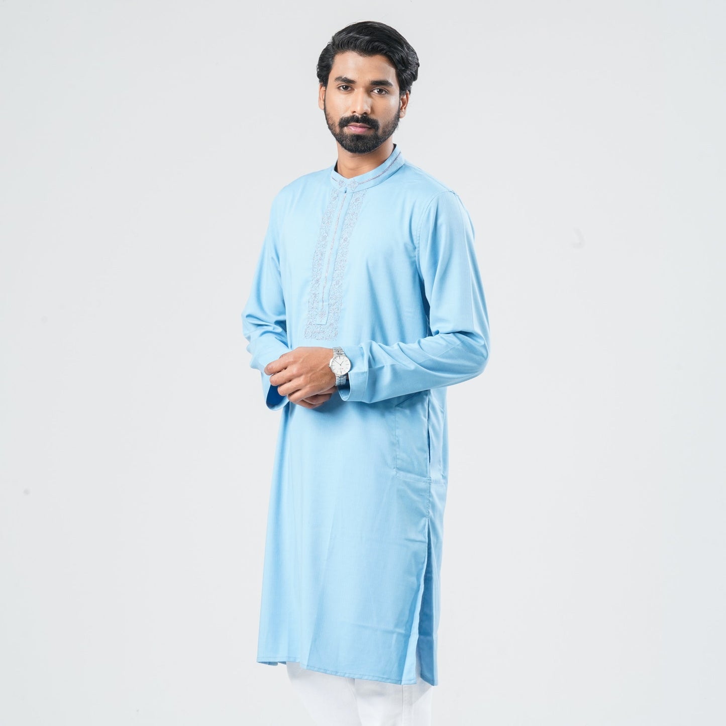 Men Sky Blue Blended Panjabi