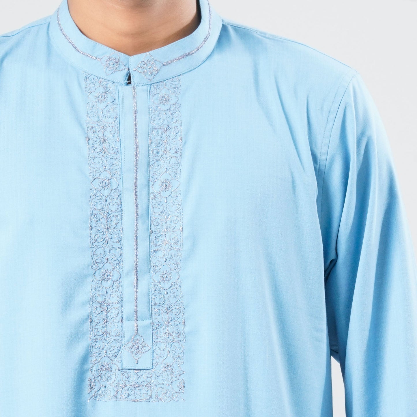 Men Sky Blue Blended Panjabi