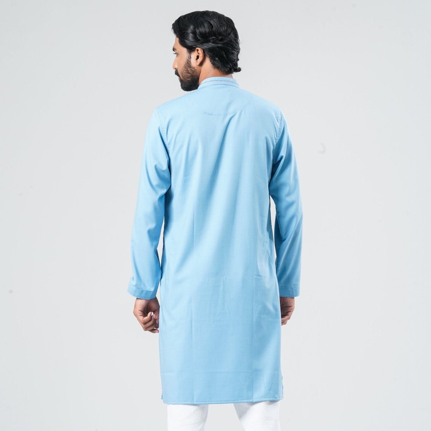 Men Sky Blue Blended Panjabi