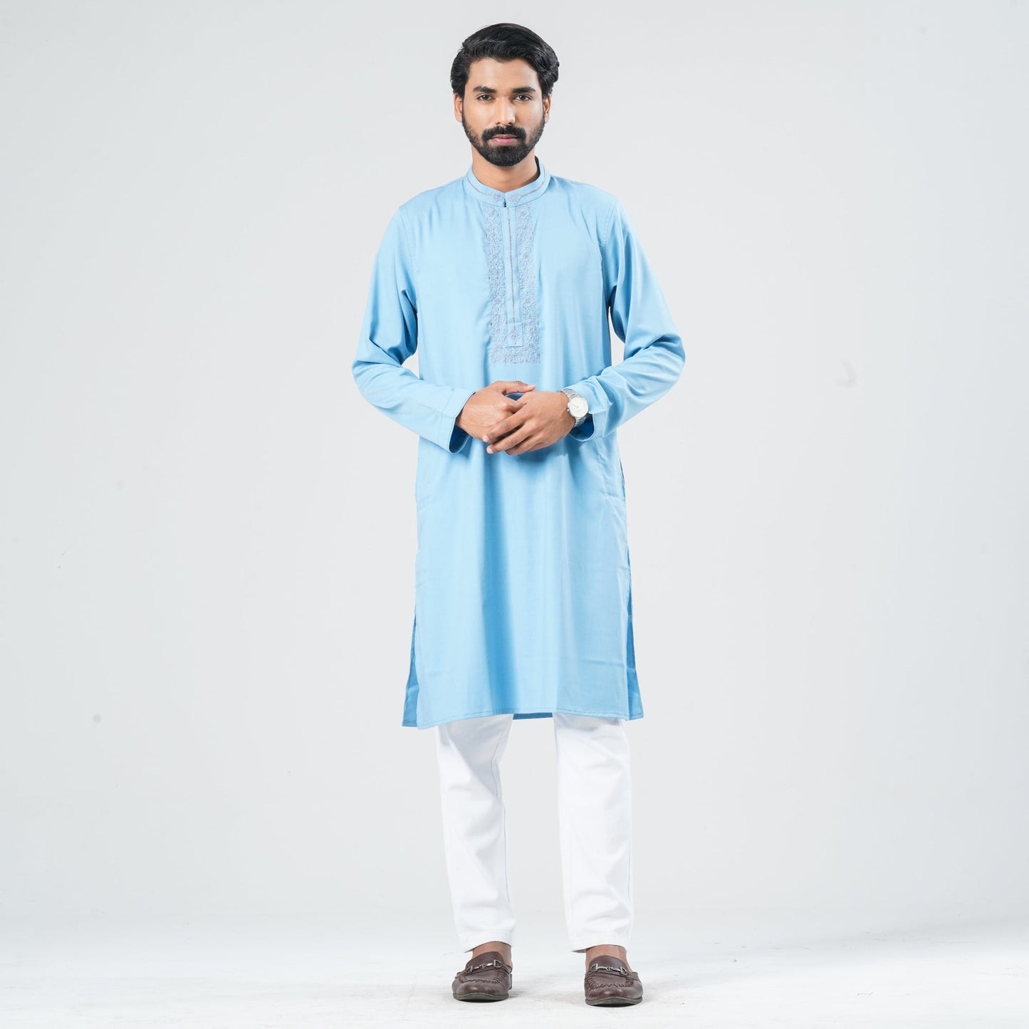 Men Sky Blue Blended Panjabi