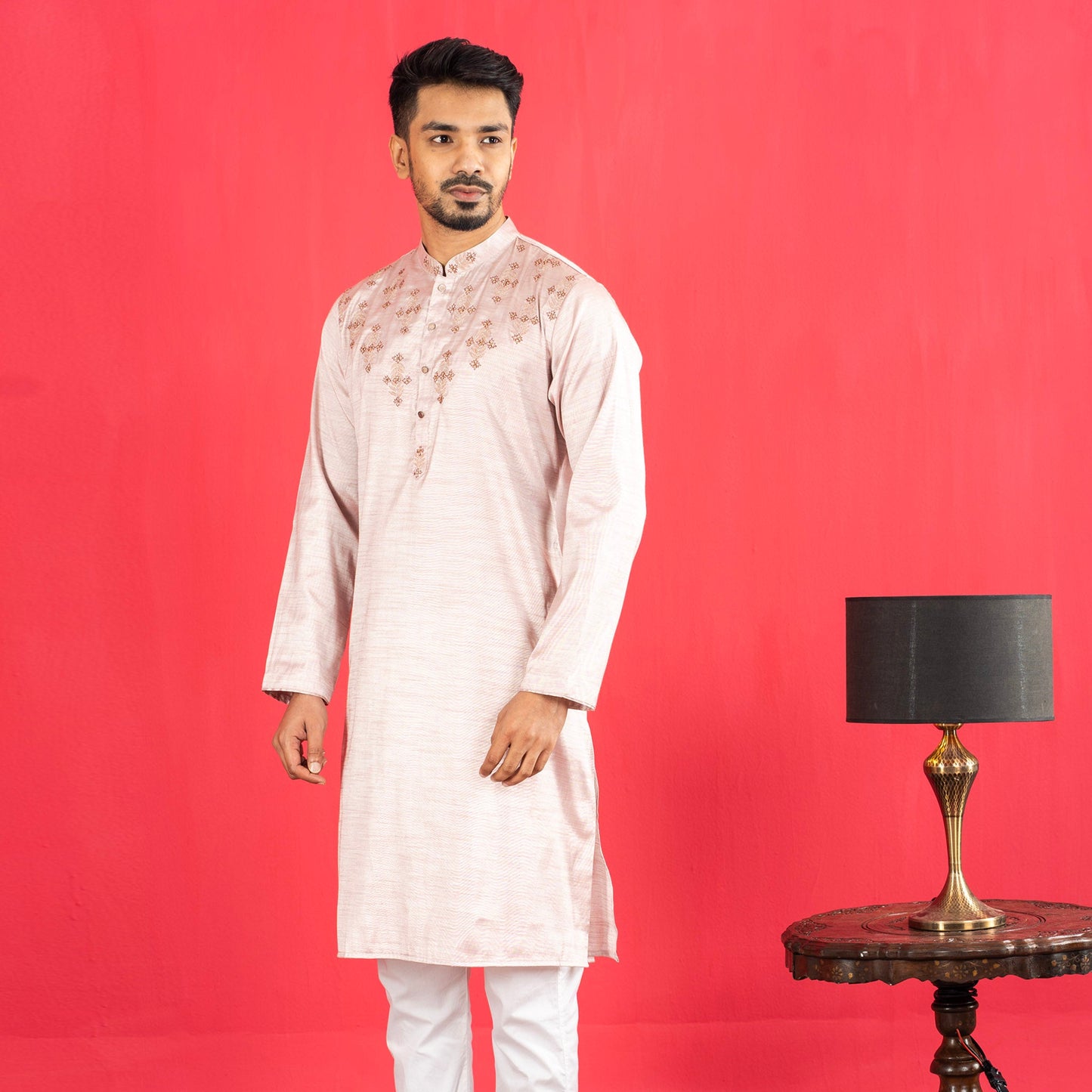 Mens Karchupi Panjabi- Peach