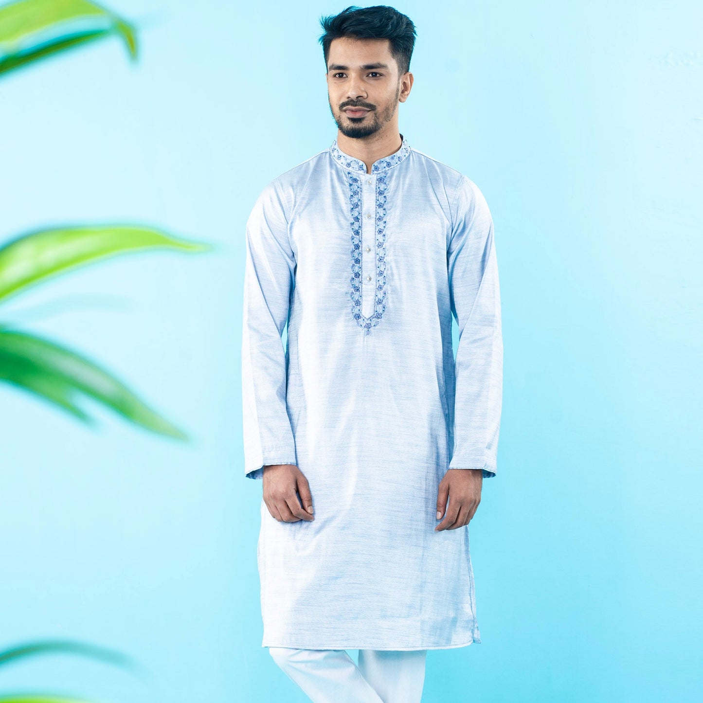 Mens Karchupi Panjabi- Silver