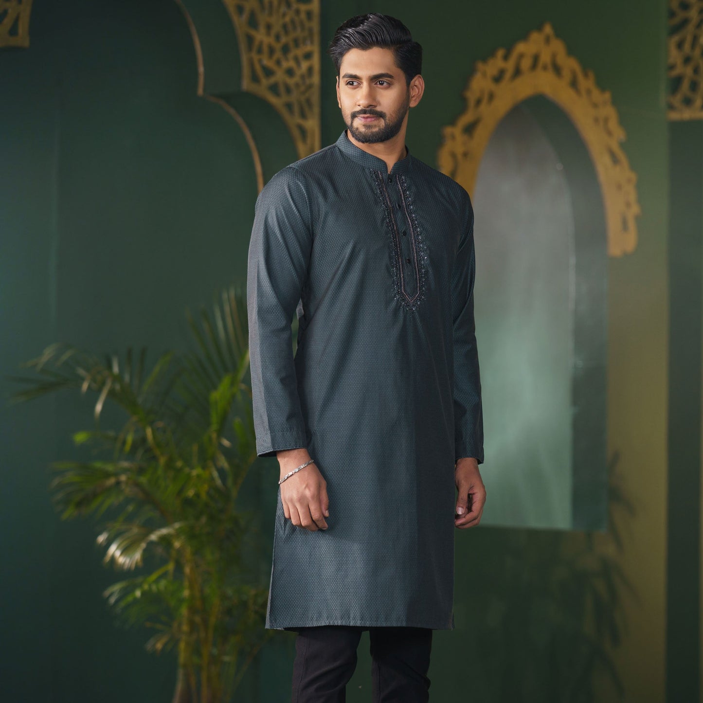 Mens Olive Karchupi Panjabi