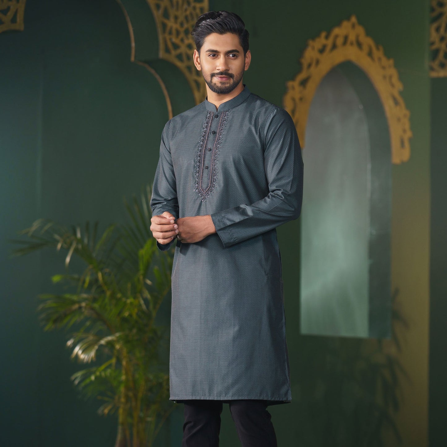 Mens Olive Karchupi Panjabi