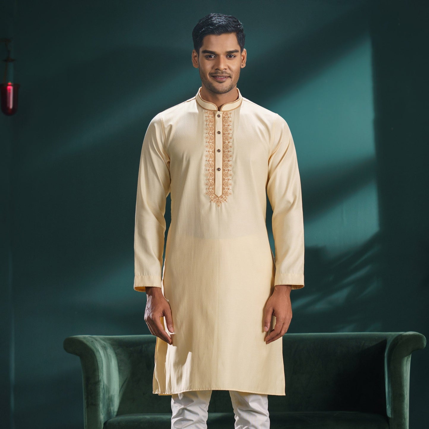 Mens Beige Karchupi Panjabi