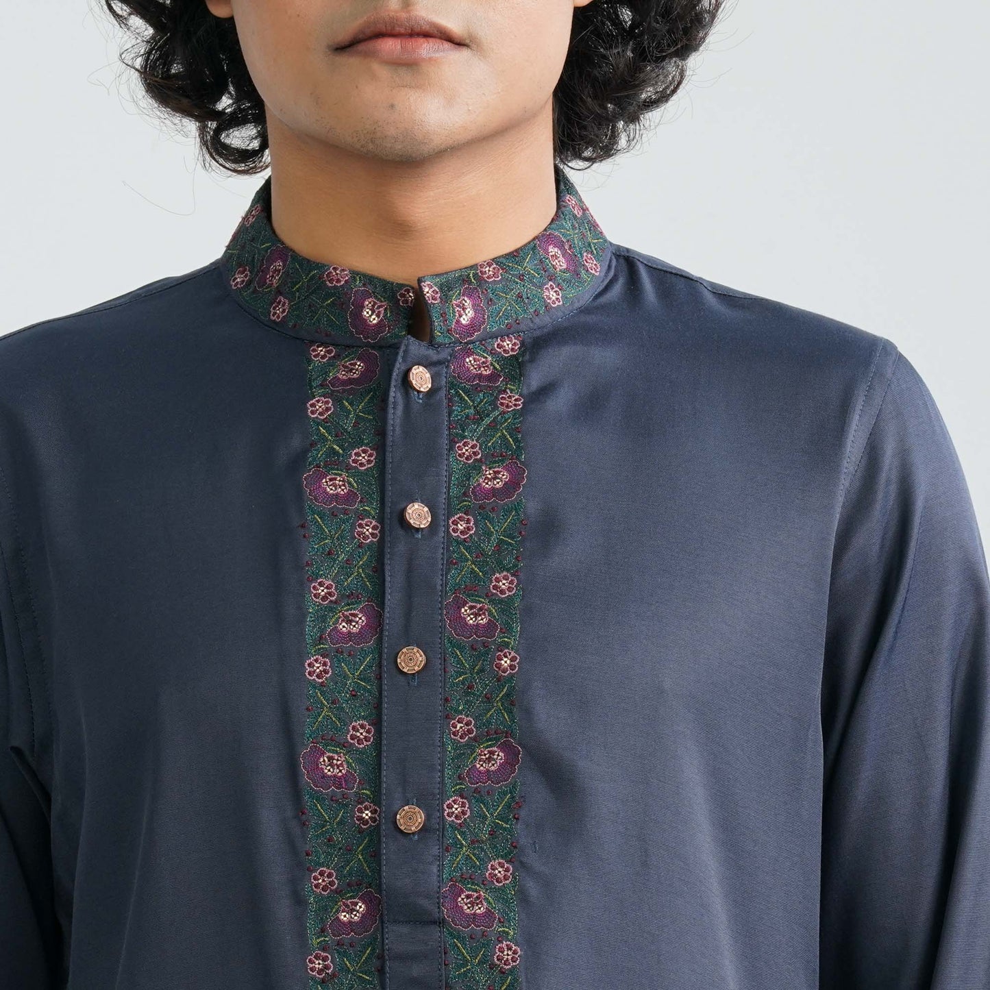 Men's Navy Silk Panjabi